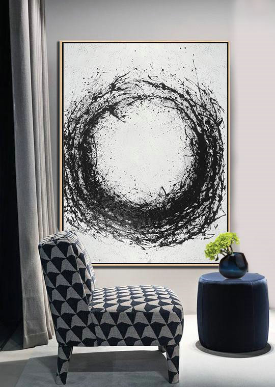 Large Abstract Painting Canvas Art,Geometric Art Black And White Minimal Painting On Canvas - Modern Art Oil Painting